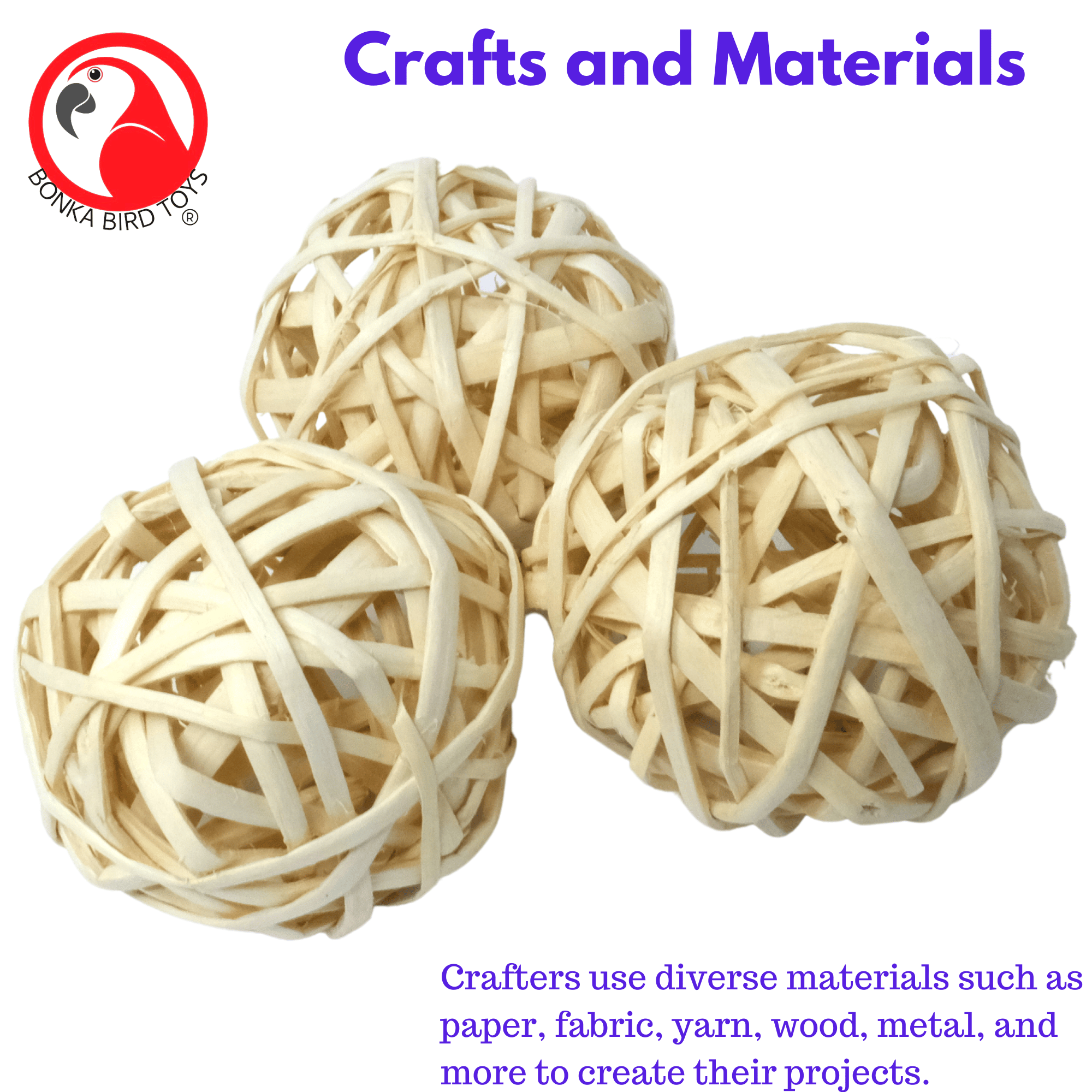 Pack Three Natural Woven Bamboo Balls - Bonka Bird Toys