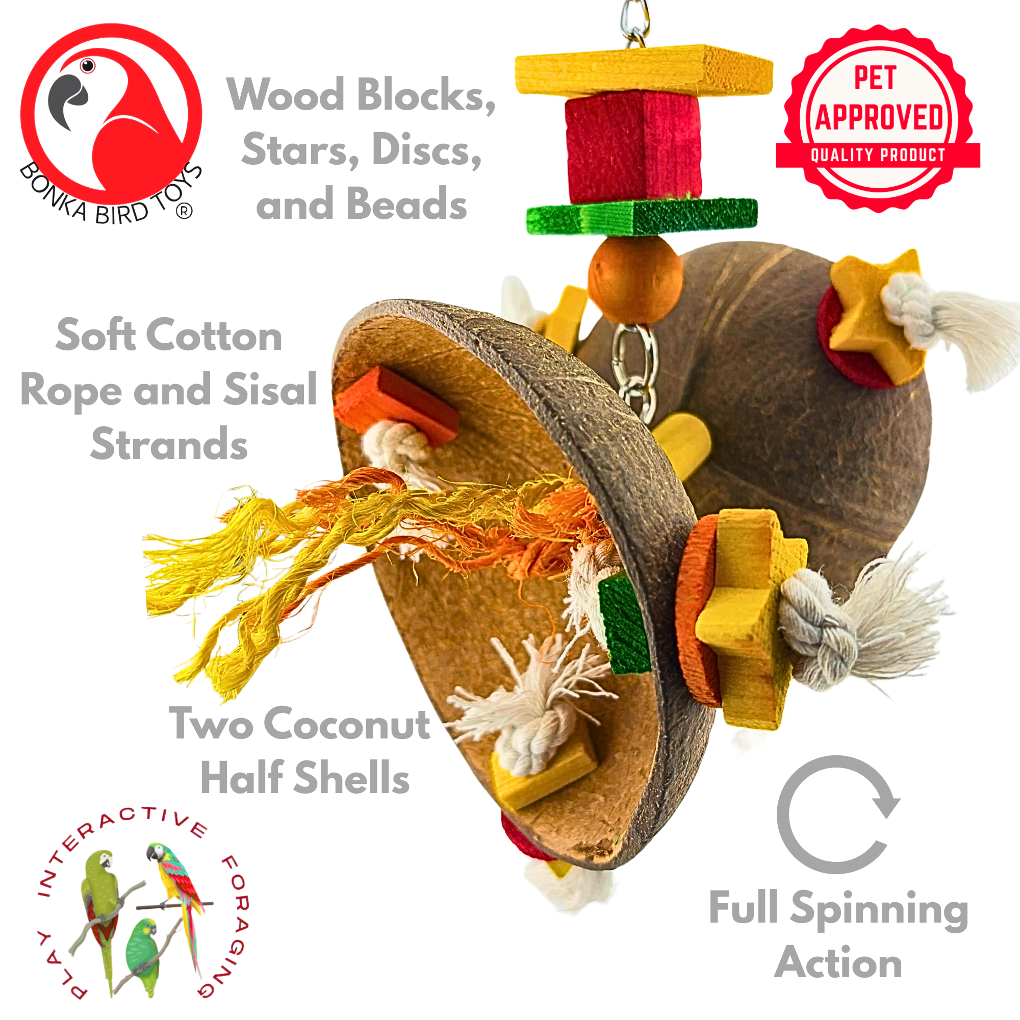 2772 Coconut Double Spinner - Bonka Bird Toys