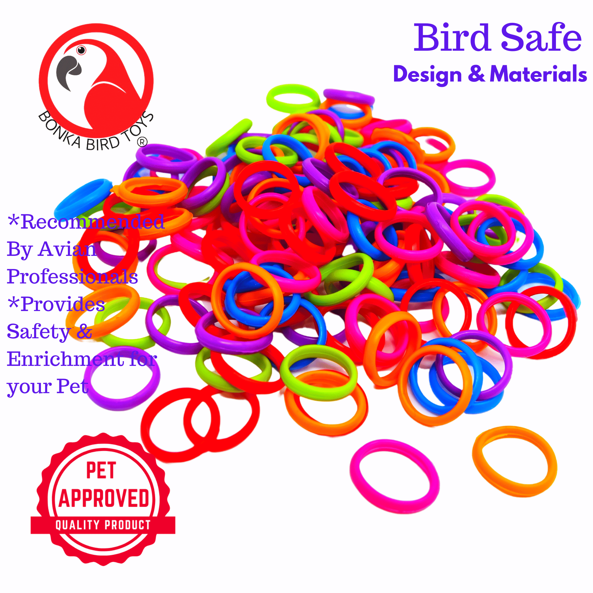 2953 Pk144 0.75" Tiny Rubber Neon Rings - Bonka Bird Toys