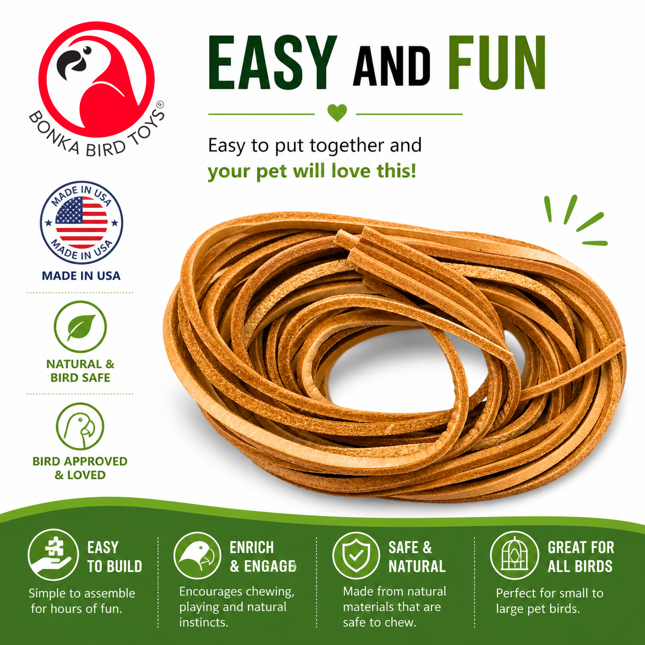 WEEKEND BONUS SALE! 2002 Pk6 Thick Leather 48" x 1/4" - Bonka Bird Toys