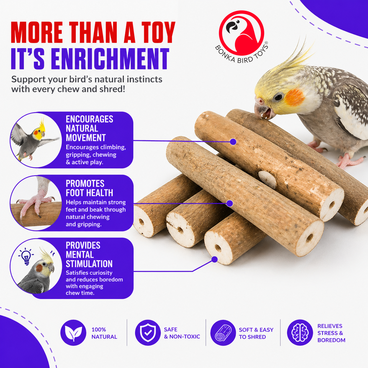 1211 Pk6 Natural Bark Sola Sticks - Bonka Bird Toys