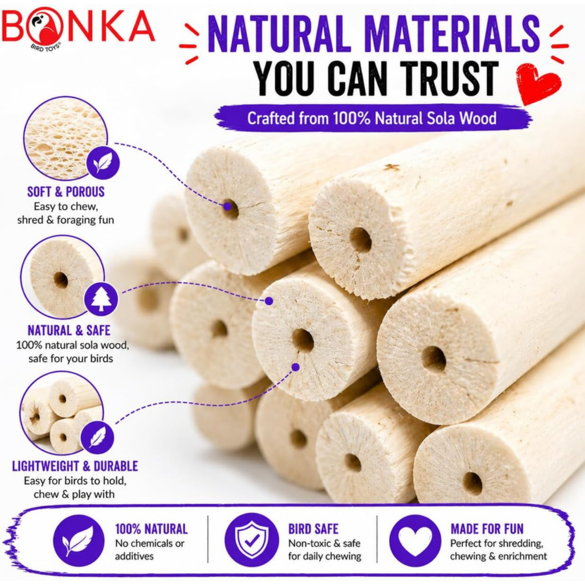 1288 Pk6 Natural Sola Sticks without Bark - Bonka Bird Toys