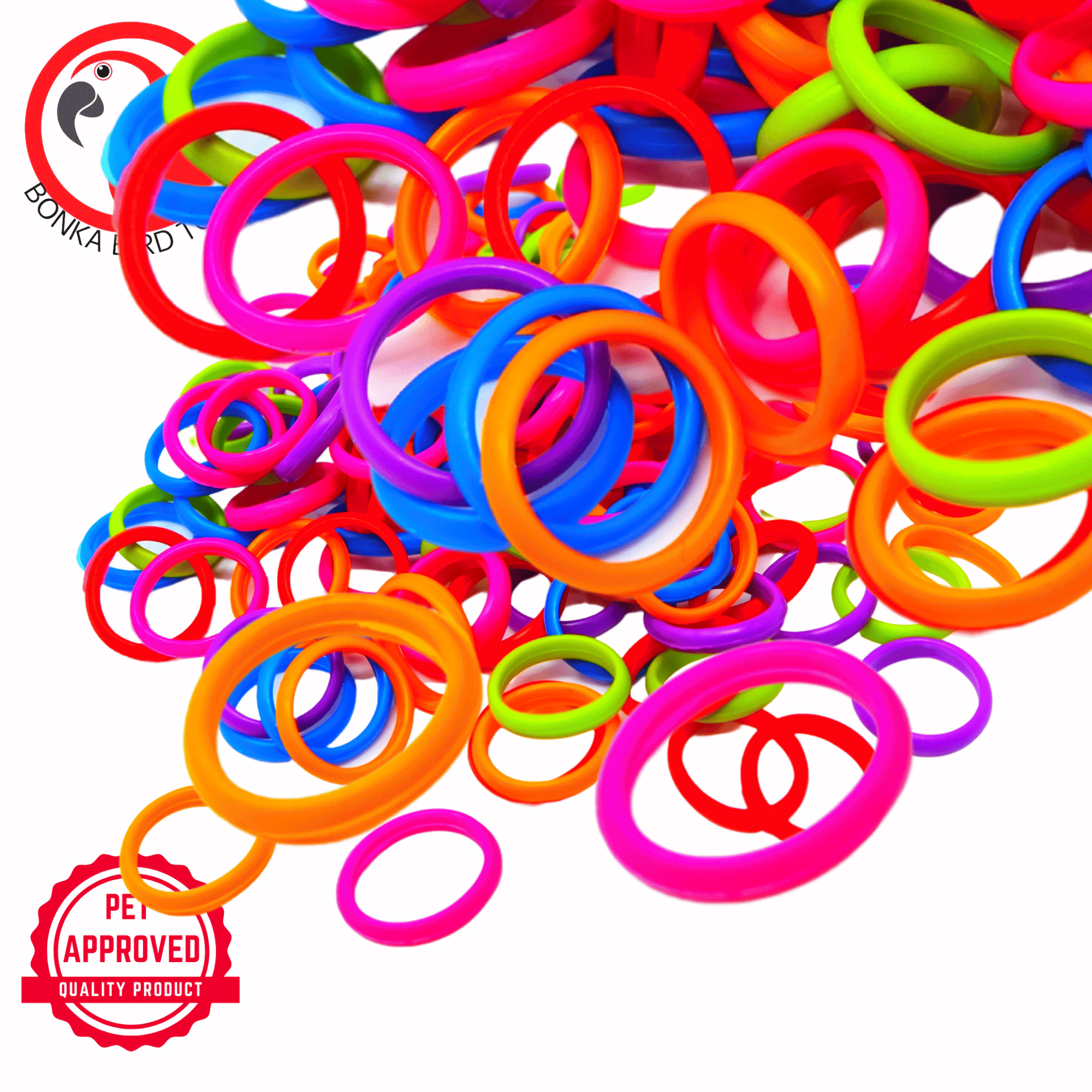 2953 Pk144 0.75" Tiny Rubber Neon Rings - Bonka Bird Toys