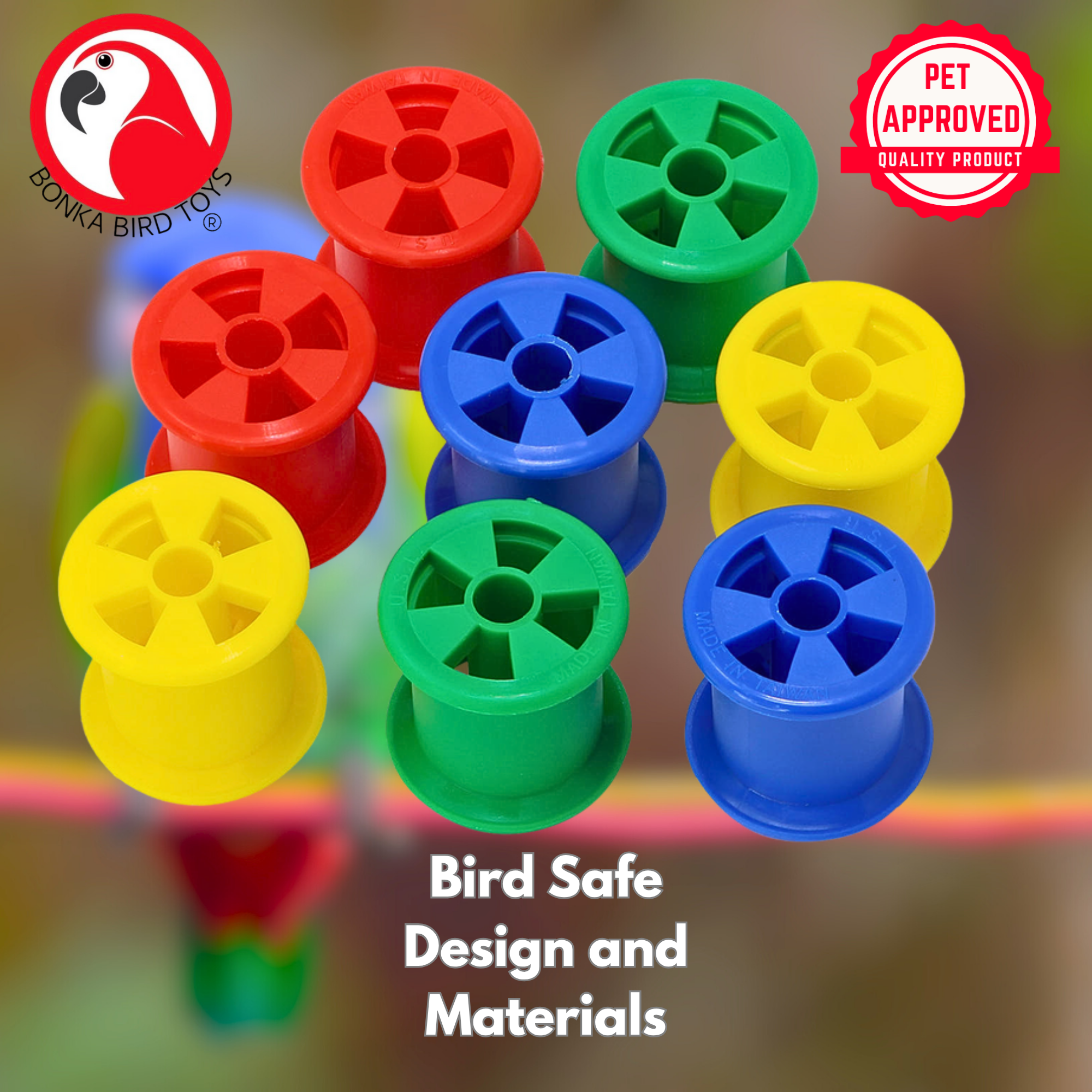 1490 Colored Plastic Bobbin Spools - Bonka Bird Toys