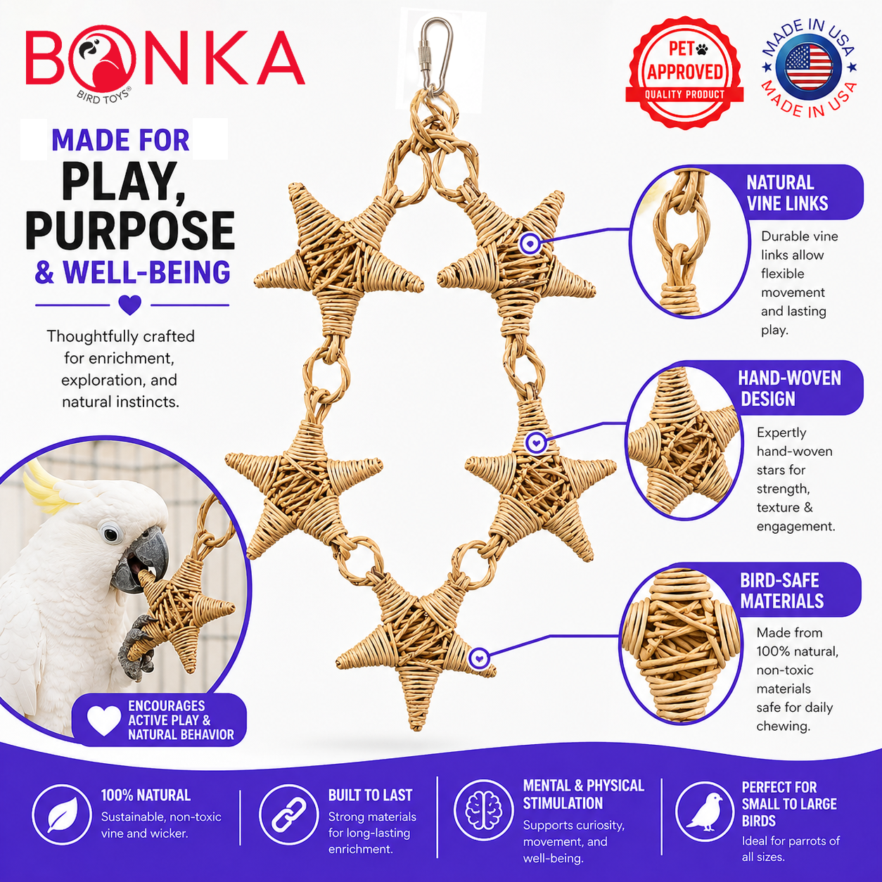 3374 Natural Vine Star Chain - Bonka Bird Toys