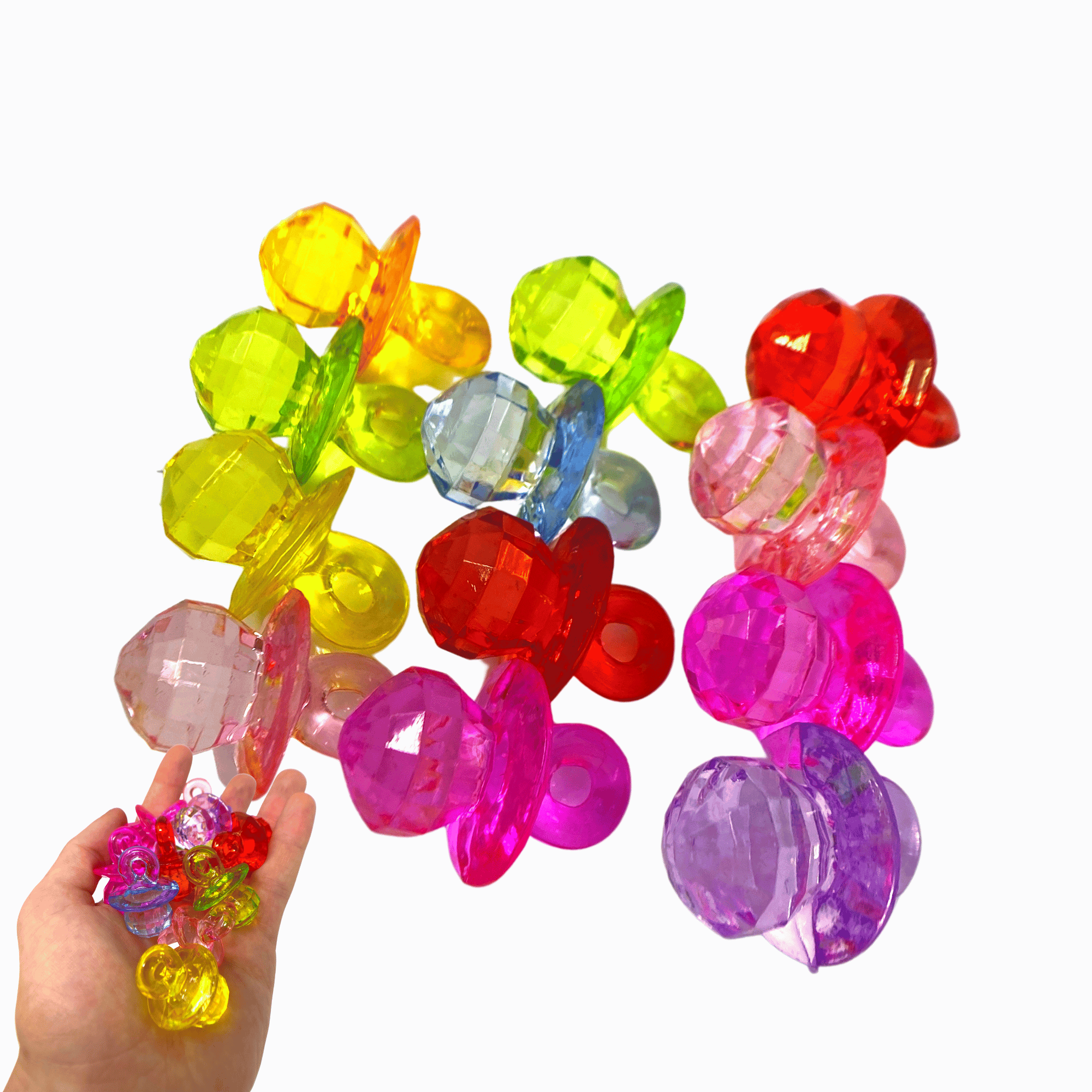 2524 Pk12 Semi-Transparent Colored Crystal Cut Acrylic Pacifiers - Bonka Bird Toys