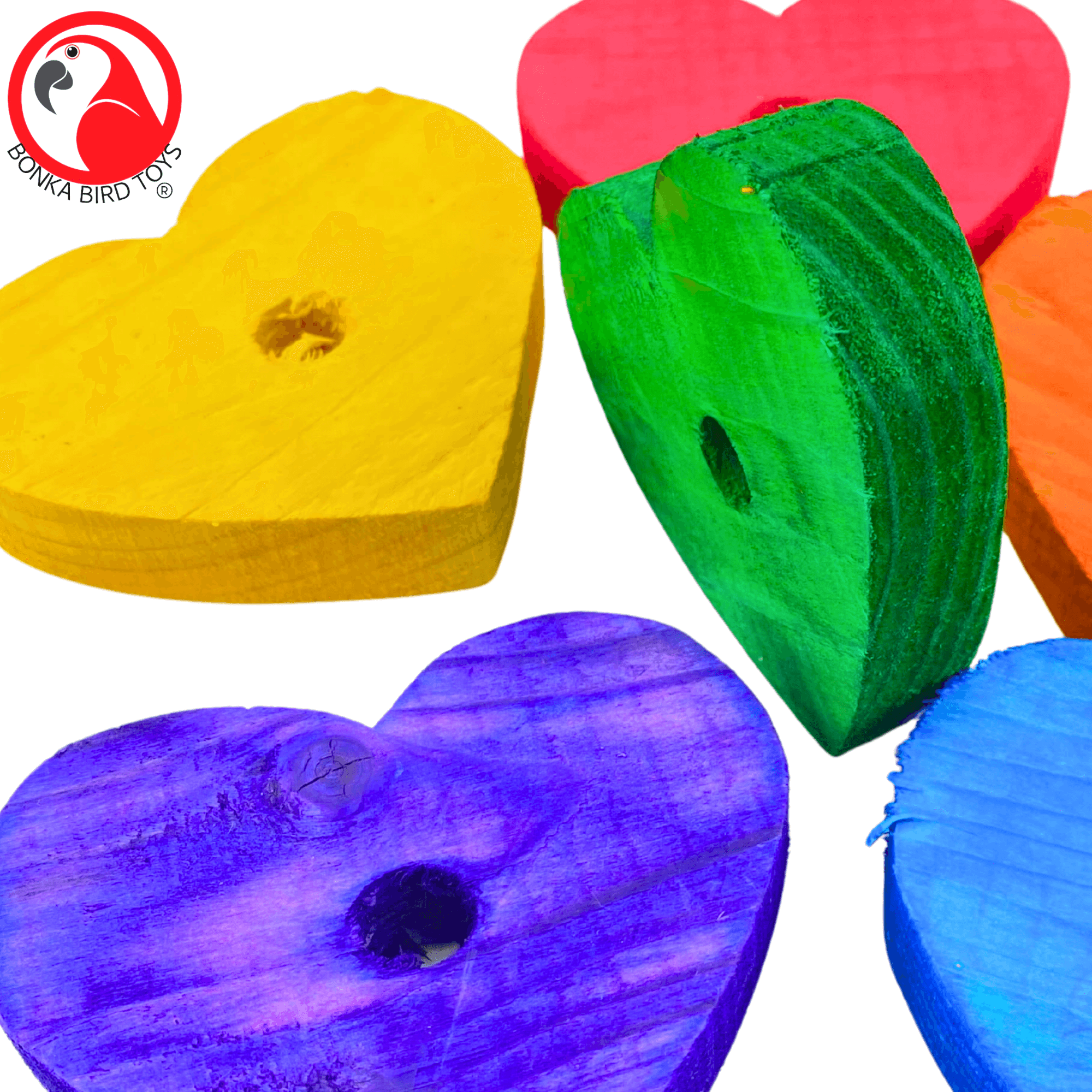 980 Pk6 Colored Huge Wood Hearts - Bonka Bird Toys