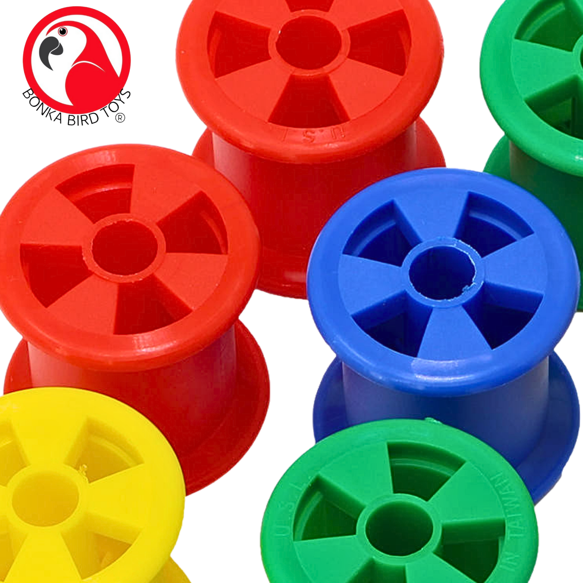 1490 Colored Plastic Bobbin Spools - Bonka Bird Toys