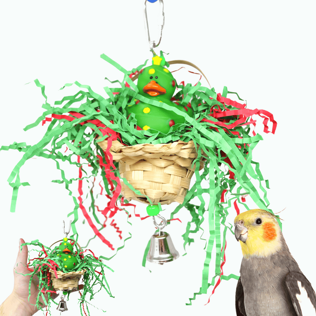 3578 Christmas Twinkle Duck Green Basket - Bonka Bird Toys