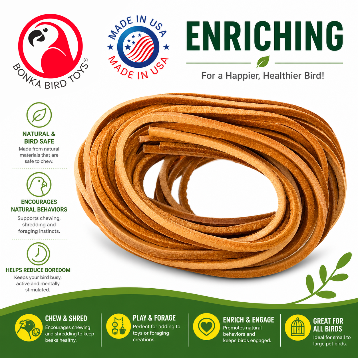 WEEKEND BONUS SALE! 2002 Pk6 Thick Leather 48" x 1/4" - Bonka Bird Toys