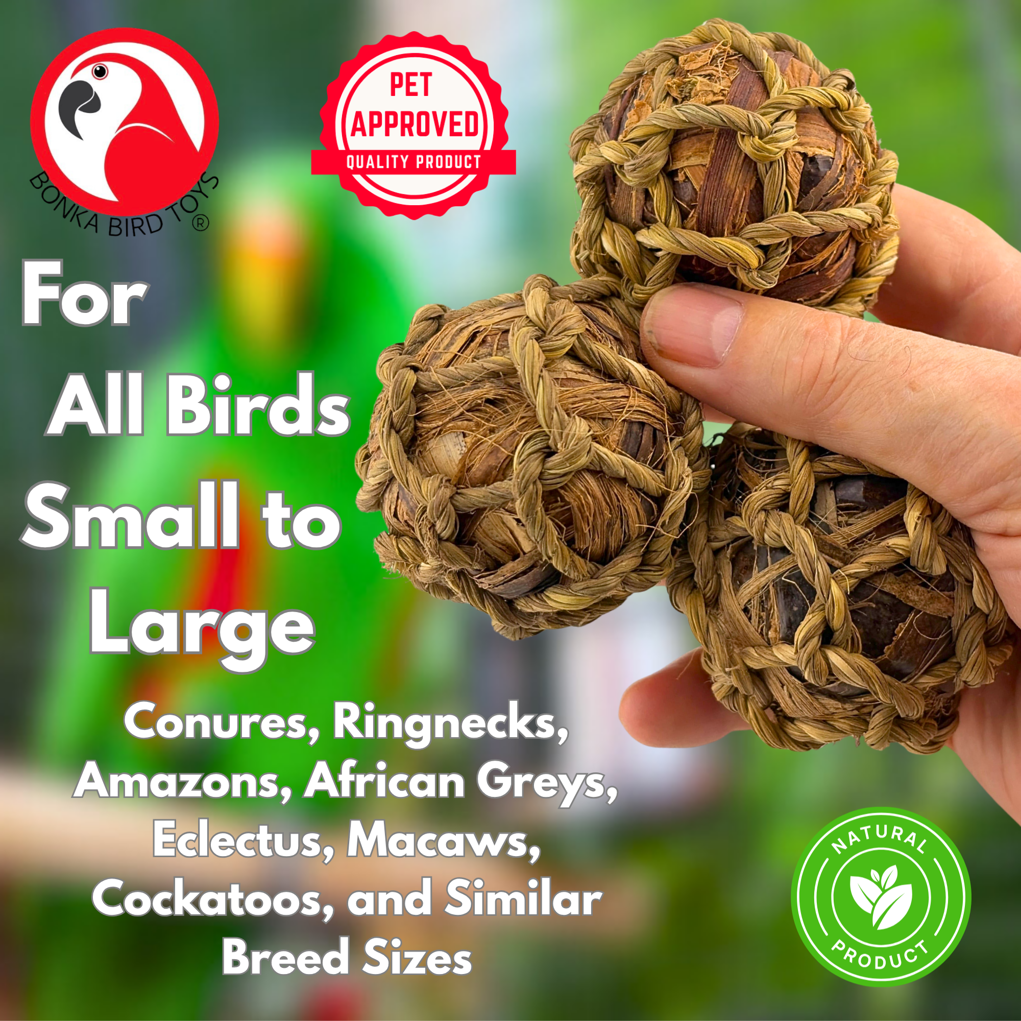 1277 PK3 Natural Banana Leaf Balls: Perfect for Birds and Rabbits - Bonka Bird Toys