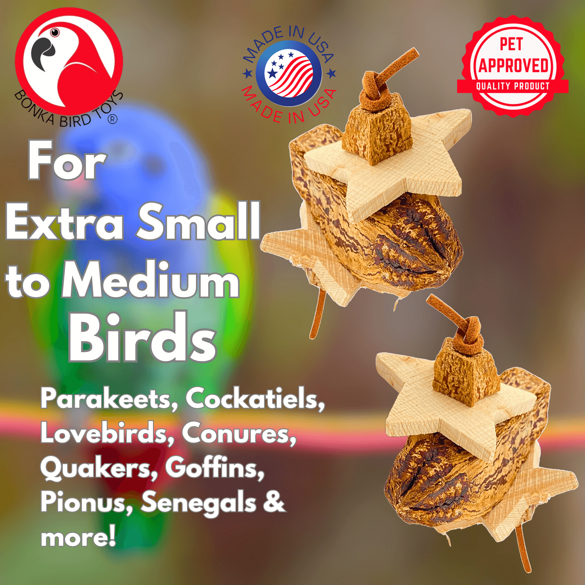 1126 Pk2 Mahogany Chew Stars - Bonka Bird Toys