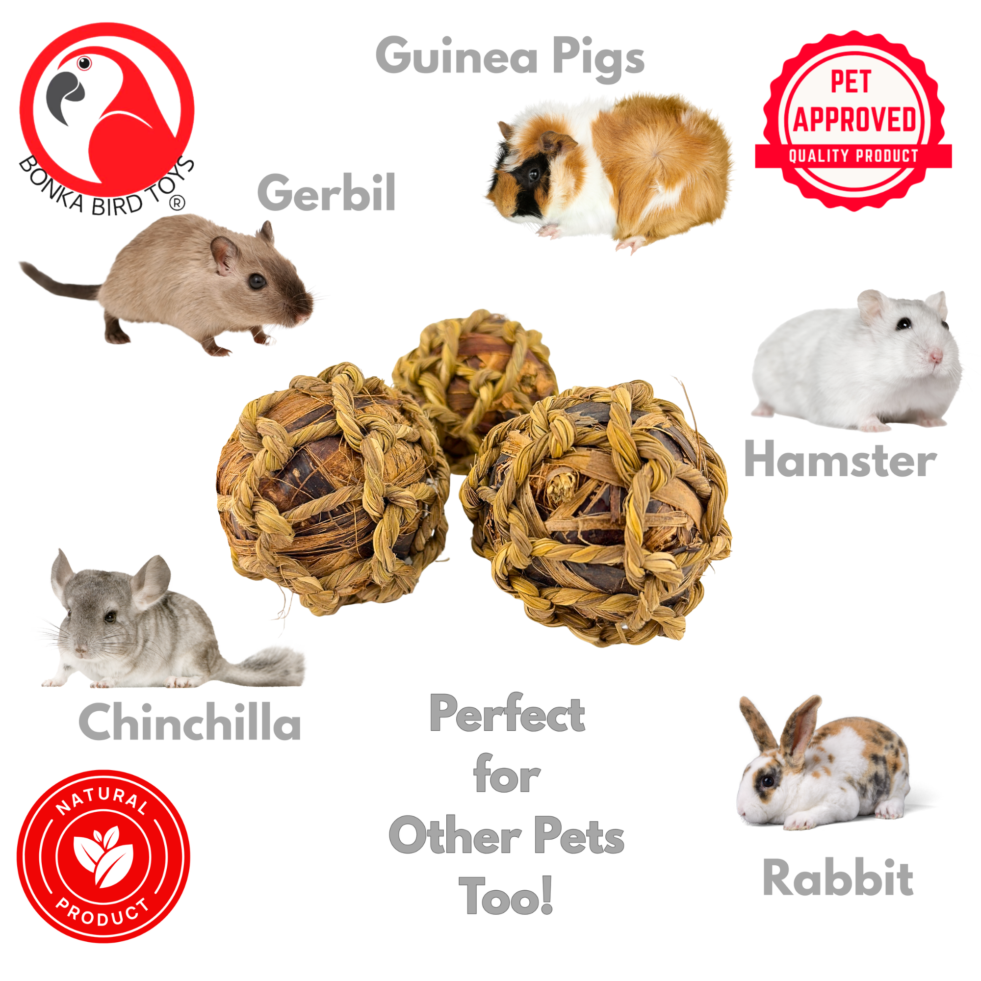 1277 PK3 Natural Banana Leaf Balls: Perfect for Birds and Rabbits - Bonka Bird Toys