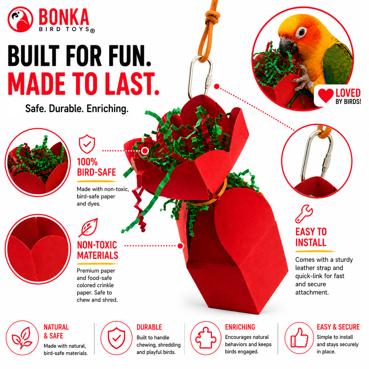 2760 Red Crinkle Gift Box - Bonka Bird Toys
