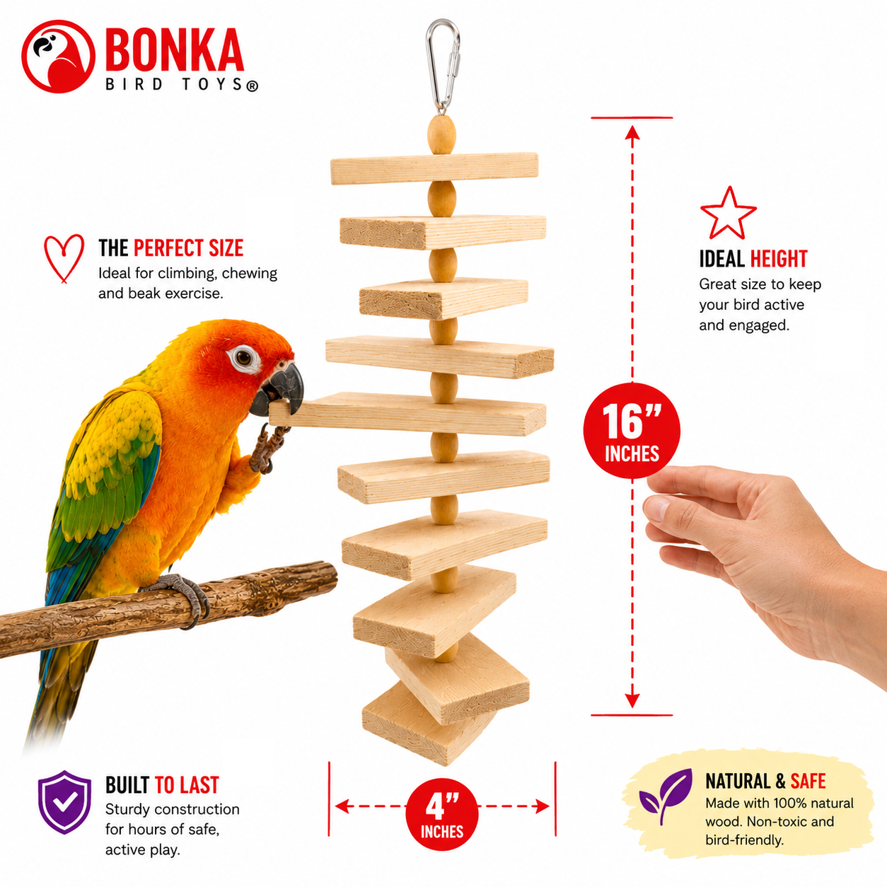 1317 Large Natural Slat Chewer - Bonka Bird Toys