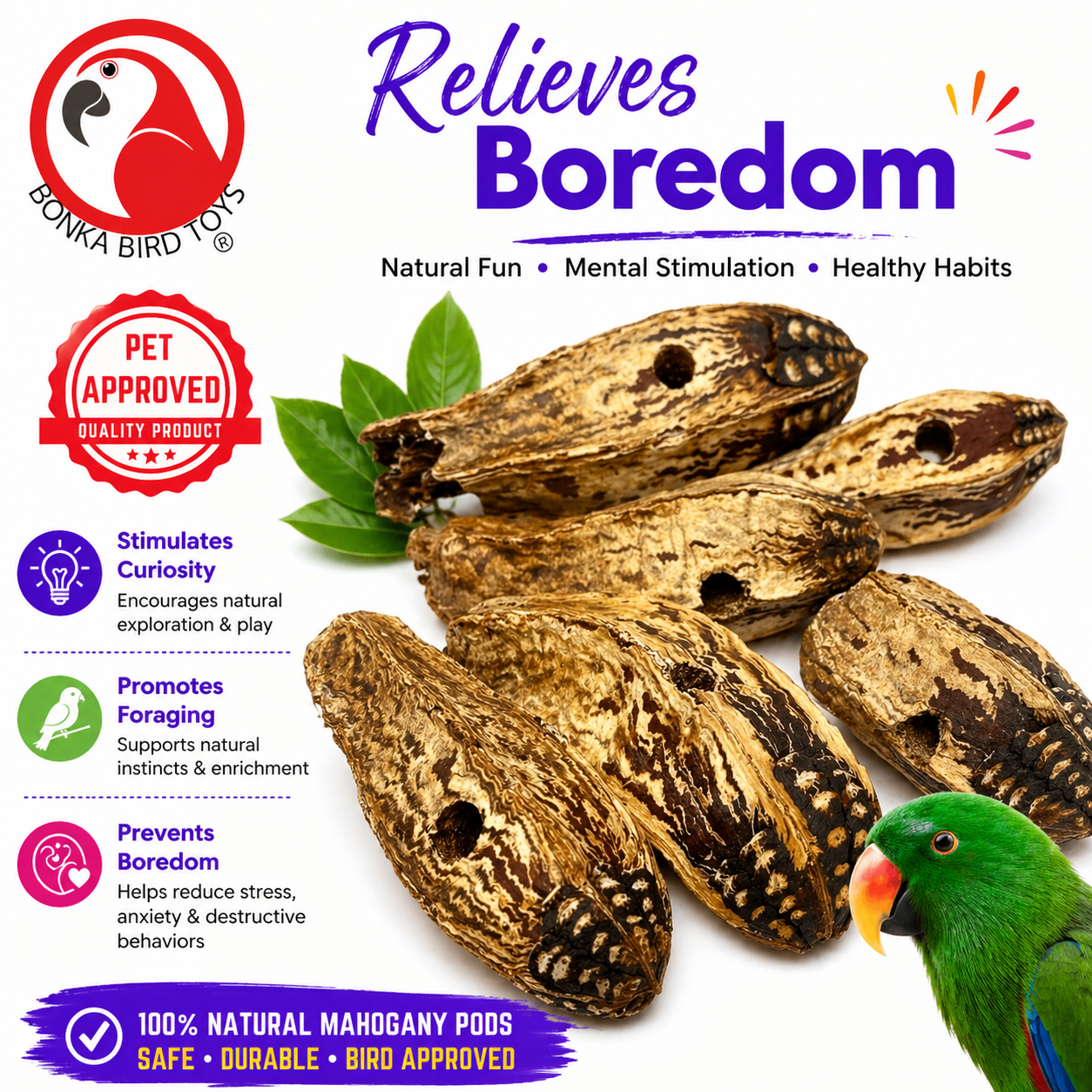 3410 Pk6 Drilled Mahogany Pods - Bonka Bird Toys