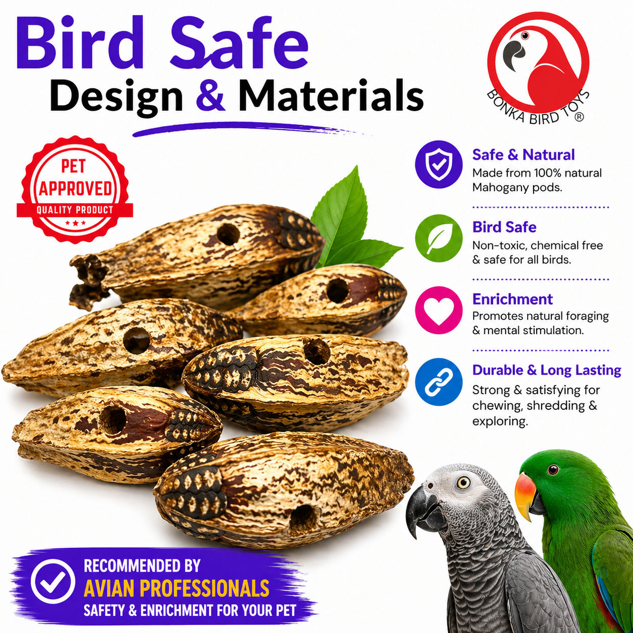 3410 Pk6 Drilled Mahogany Pods - Bonka Bird Toys