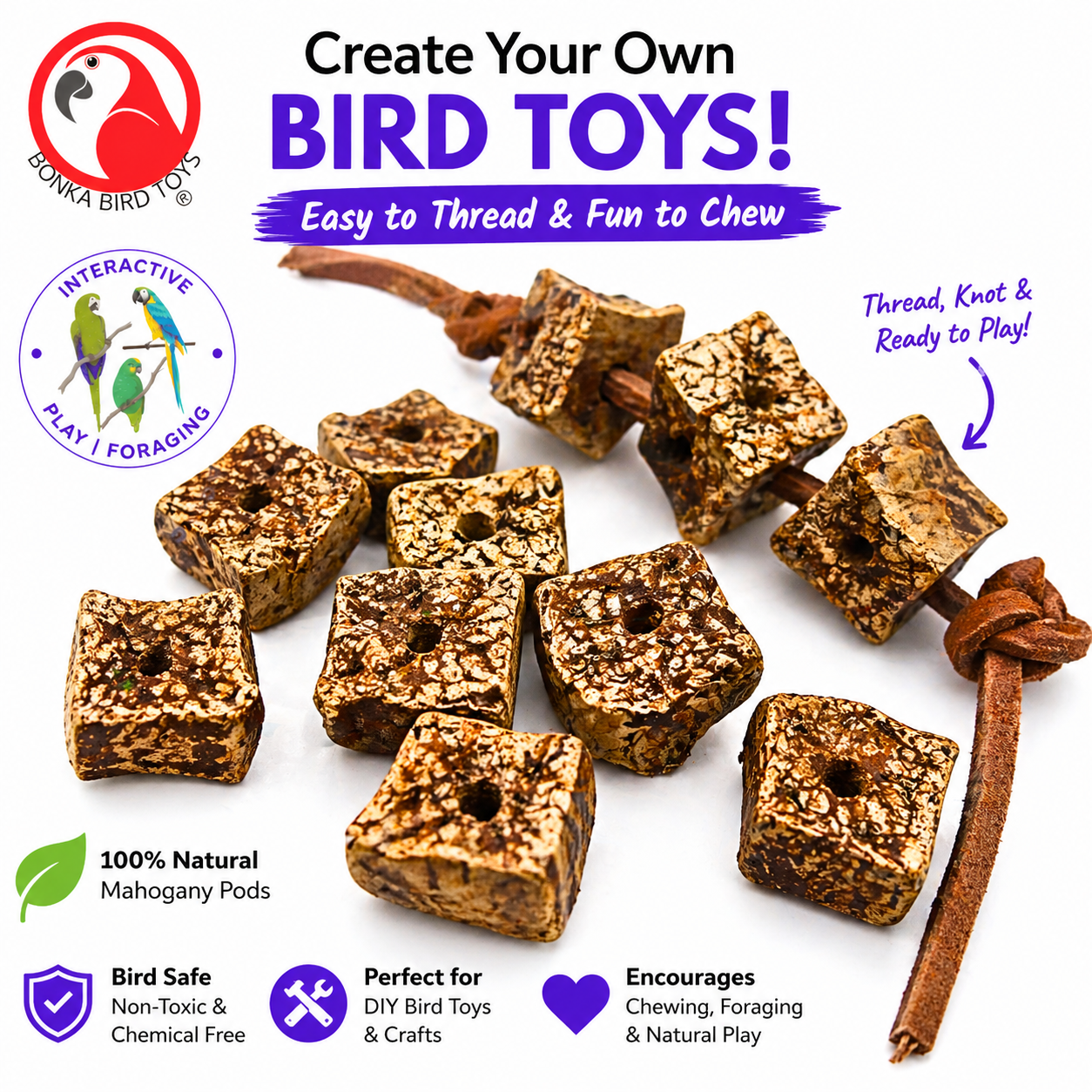 3893 Pk12 Natural Mahogany Sliced Pods - Bonka Bird Toys