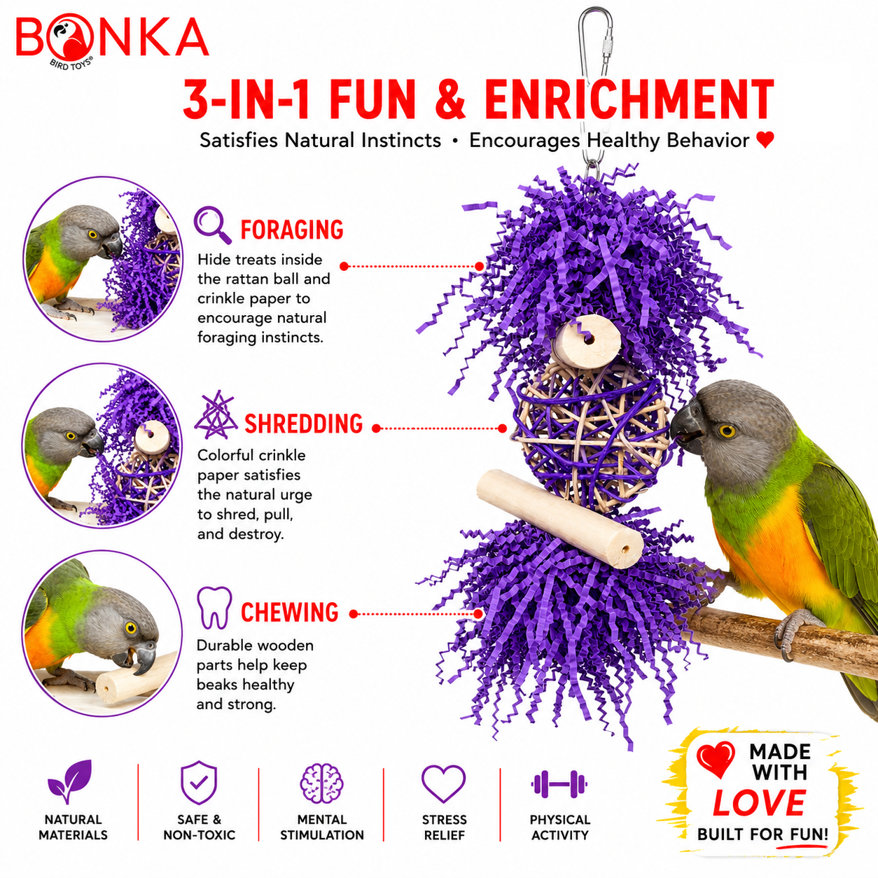 3885 Sola Heart Log - Bonka Bird Toys