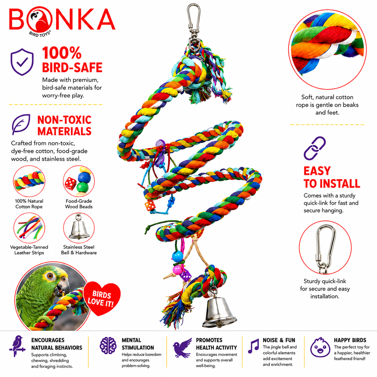 1961 Large Rope Coil Charm Swing - Bonka Bird Toys