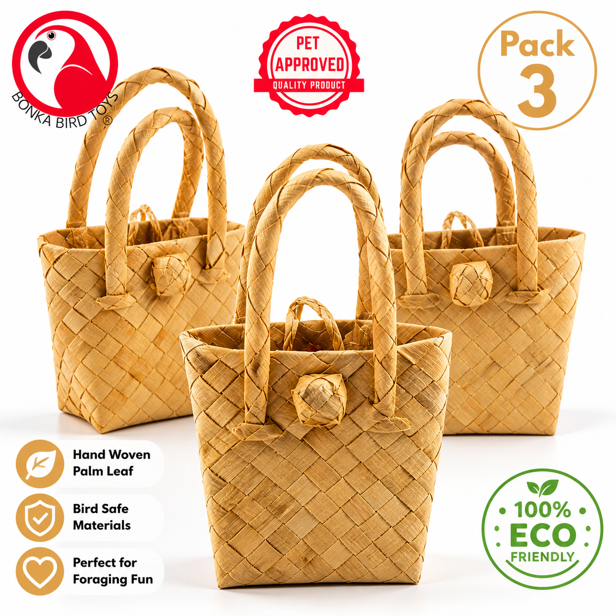3298 Pk3 Palm Leaf Bag - Bonka Bird Toys