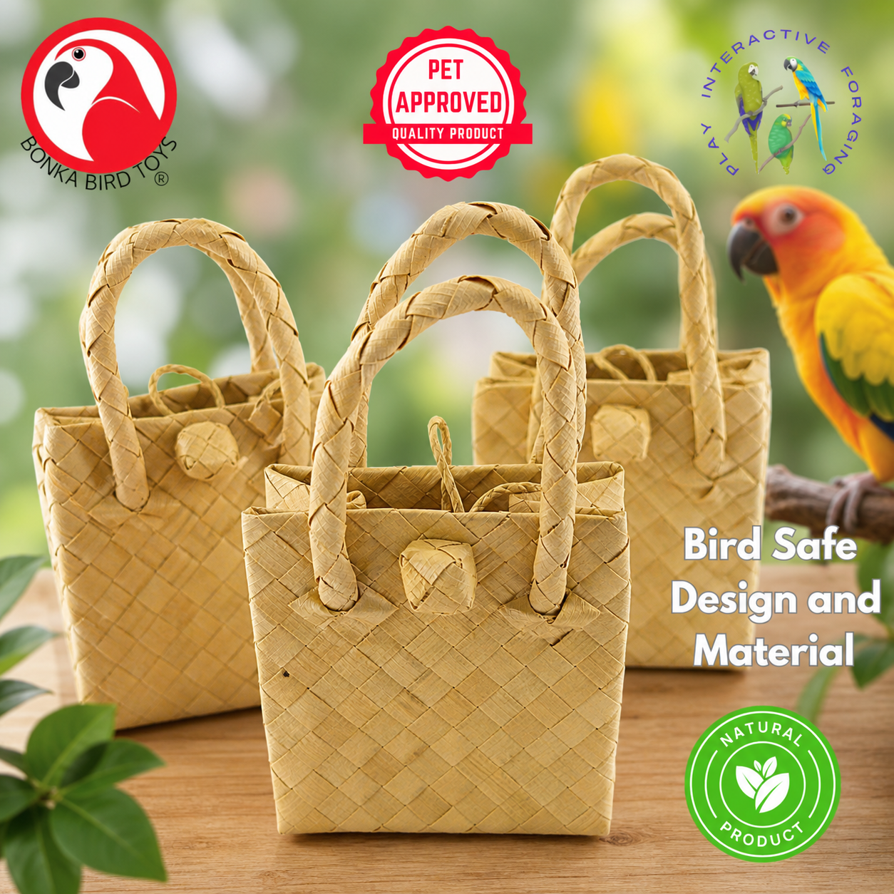3298 Pk3 Palm Leaf Bag - Bonka Bird Toys