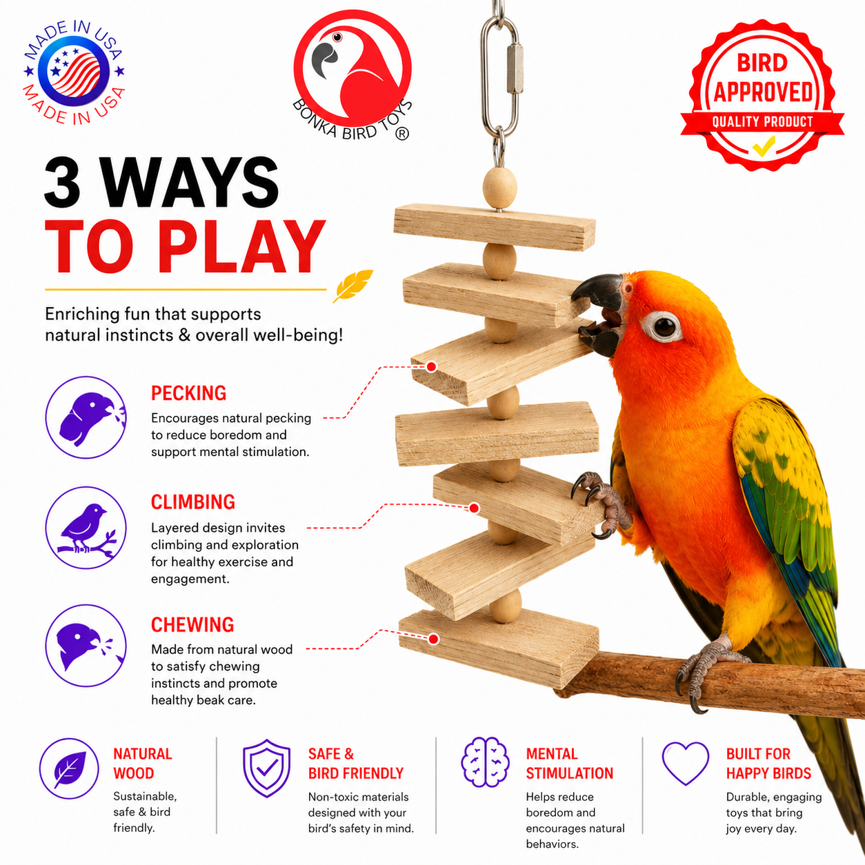 2787 Natural Slat Chewer - Bonka Bird Toys