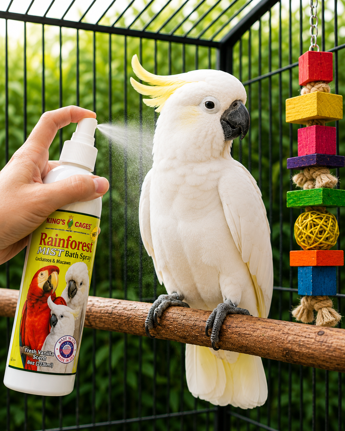 White Rainforest Mist Cockatoos and Macaw 8oz - Bonka Bird Toys