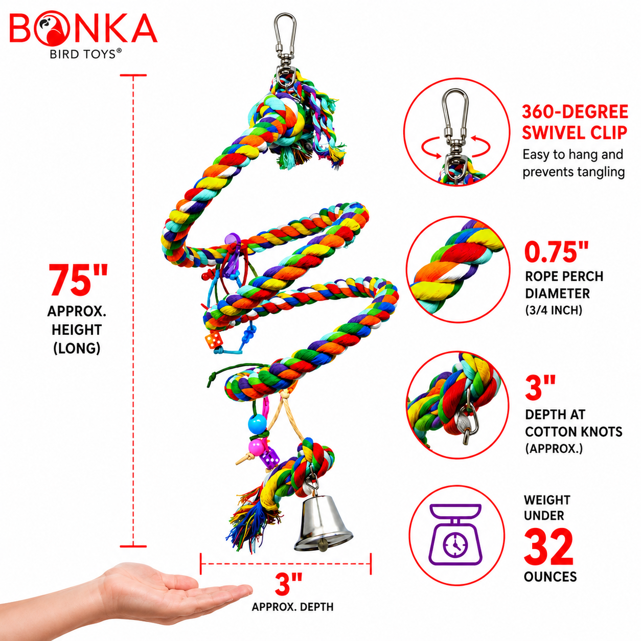 1961 Large Rope Coil Charm Swing - Bonka Bird Toys