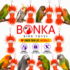 Bonka bird toys with colorful birds on a white background