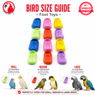 Colorful foot toys for small, medium, and large birds — safe, sized parrot enrichment with plastic clogs