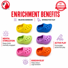 Colorful plastic bird toy clogs for parrot enrichment, mental stimulation, and active foot play