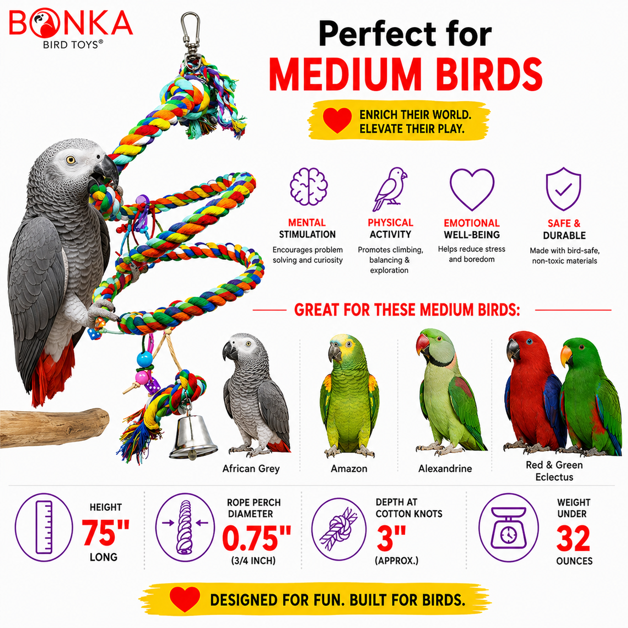 1961 Large Rope Coil Charm Swing - Bonka Bird Toys