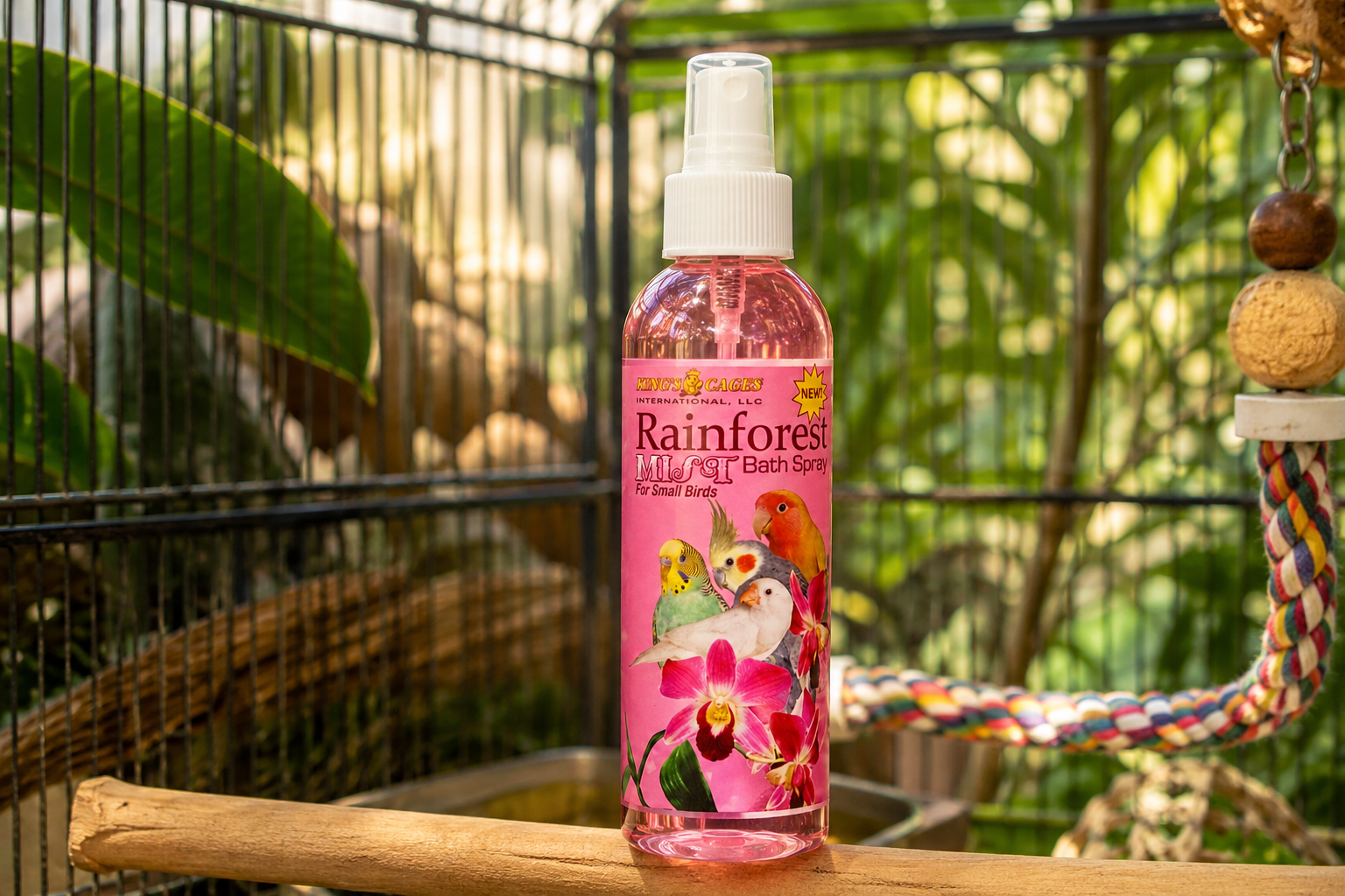 Pink Rainforest Mist Bath Spray for Small Birds 8oz - Bonka Bird Toys