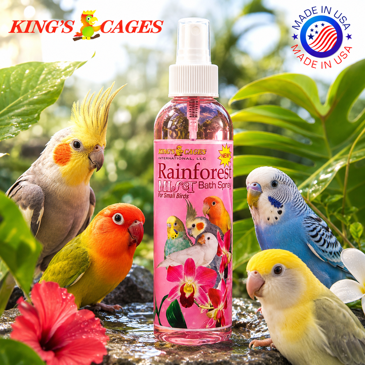 Pink Rainforest Mist Bath Spray for Small Birds 8oz - Bonka Bird Toys