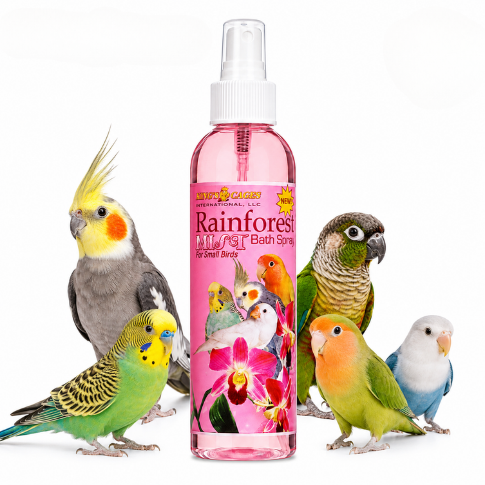 Pink Rainforest Mist Bath Spray for Small Birds 8oz - Bonka Bird Toys