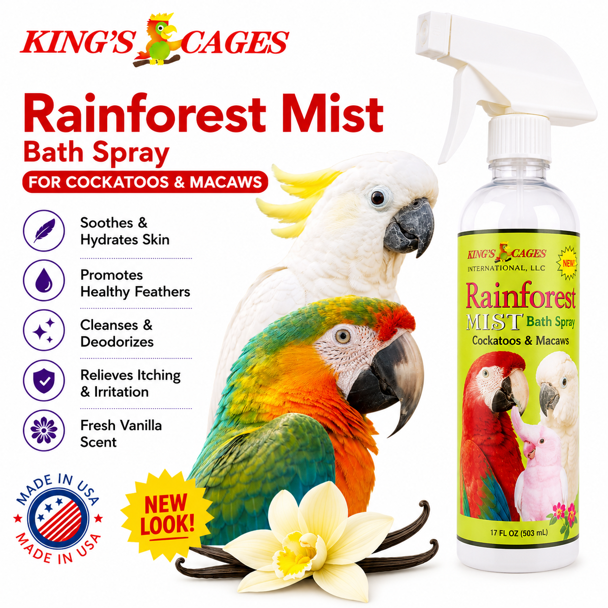 Rainforest Mist White 17oz Bath Spray Cockatoos and Macaws - Bonka Bird Toys