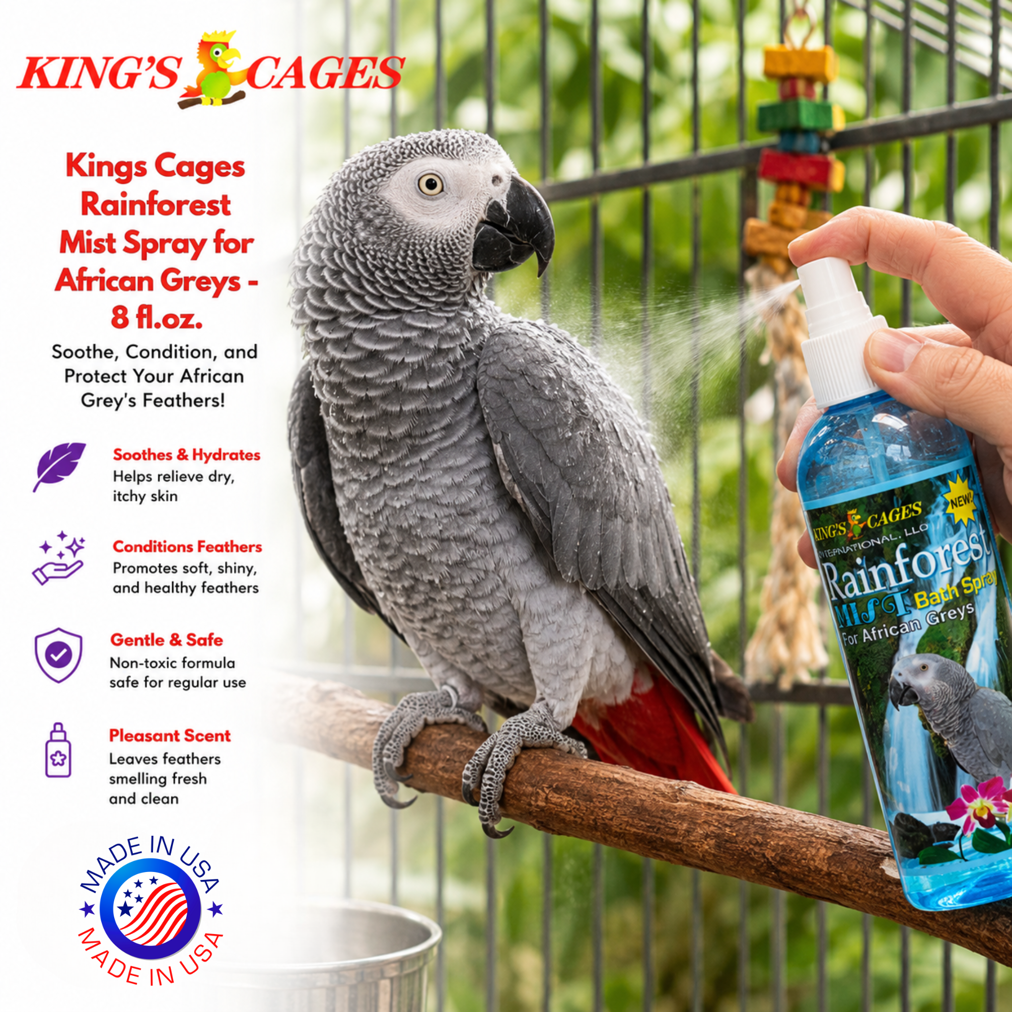 Kings Cages Blue Rainforest Mist Bath Spray for African Greys 8 oz - Bonka Bird Toys