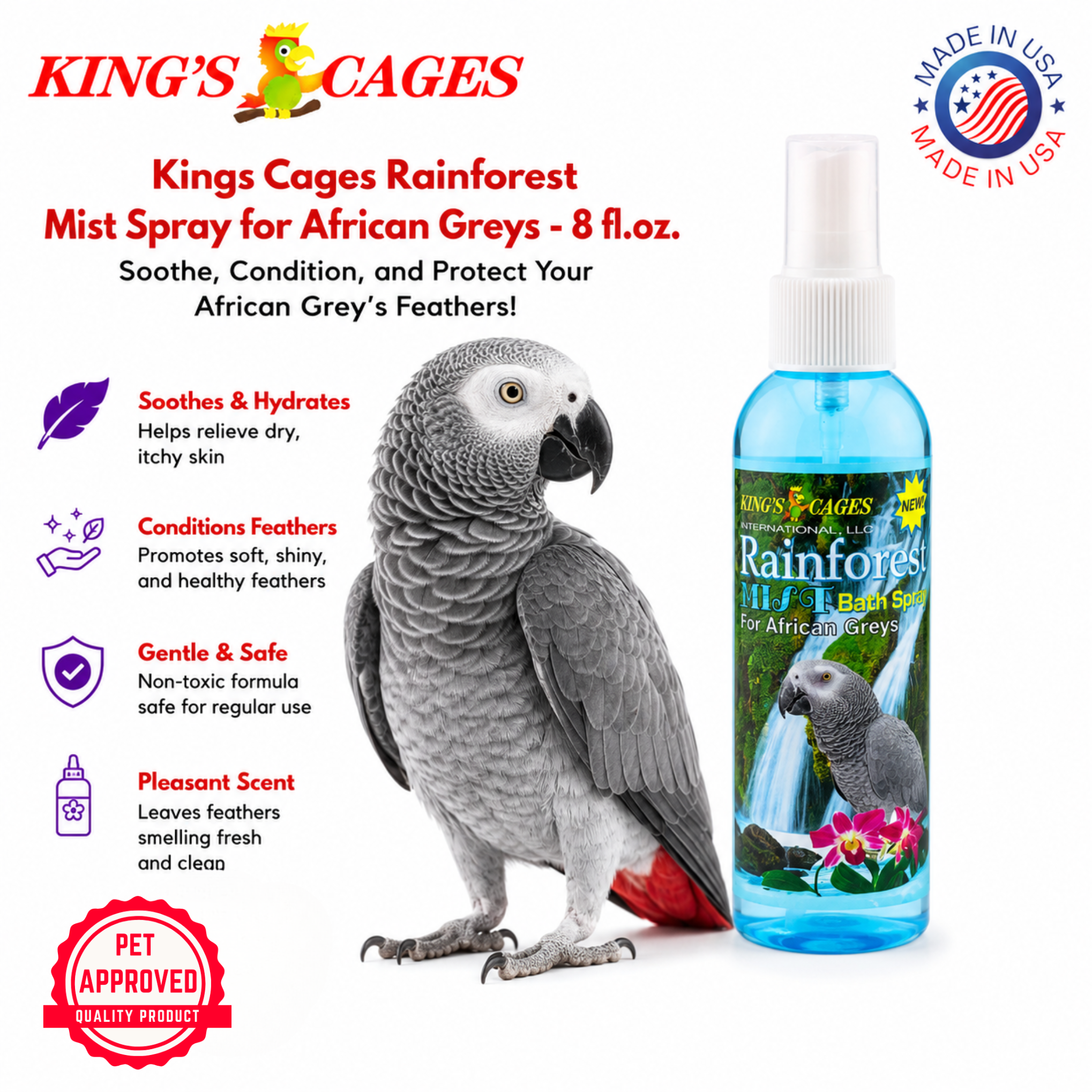 Kings Cages Blue Rainforest Mist Bath Spray for African Greys 8 oz - Bonka Bird Toys