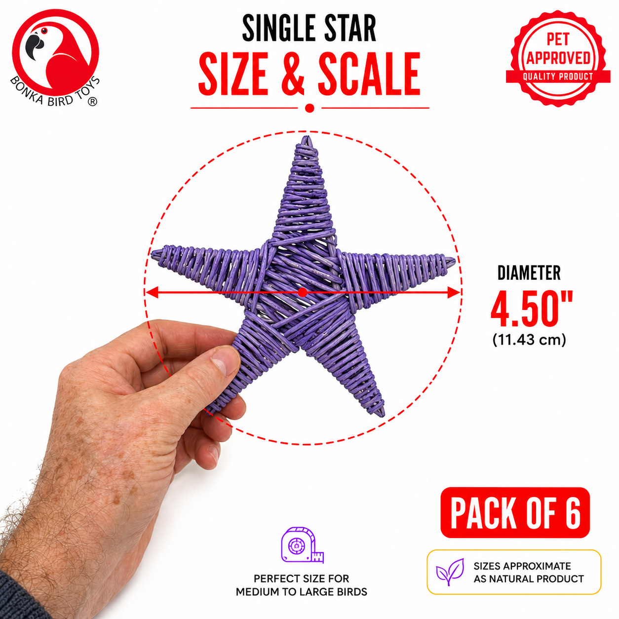 1287 Pk6 Large Color Vine Stars - Bonka Bird Toys