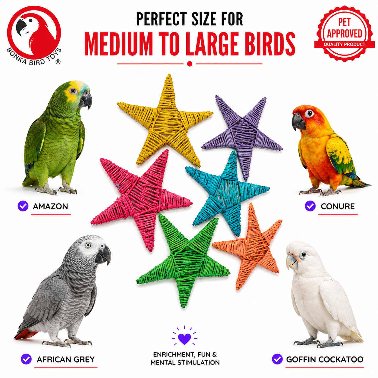 1287 Pk6 Large Color Vine Stars - Bonka Bird Toys