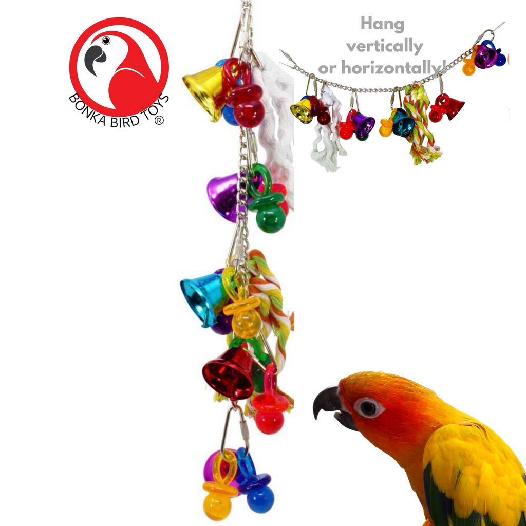 Bonka Bird Toys 1095 Medium Beller - Colorful Bird Toy with Bells and Acrylic Pacifiers for Small to Medium Birds - Bonka Bird Toys