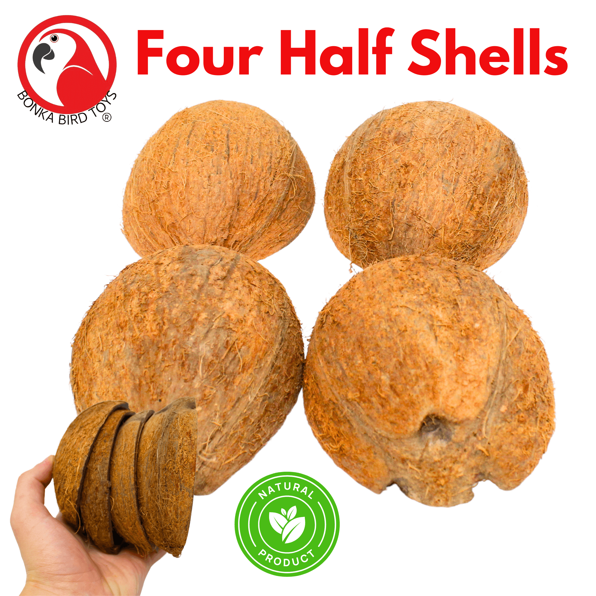 Bonka Bird Toys 3275 Pk4 Half Shell Coconuts with Fiber