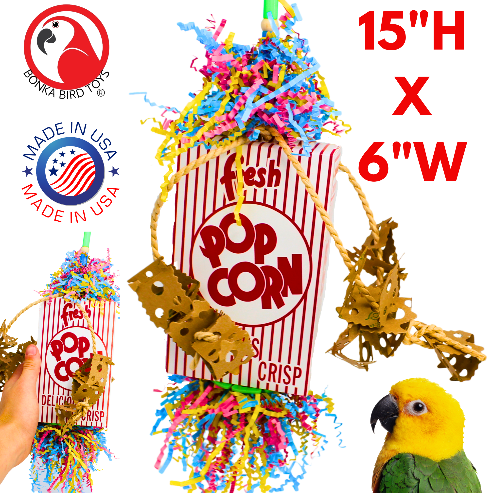 Bonka Bird Toys 2318 Popcorn Explosion Forage Chew Shred Medium Parrot Cage Toy