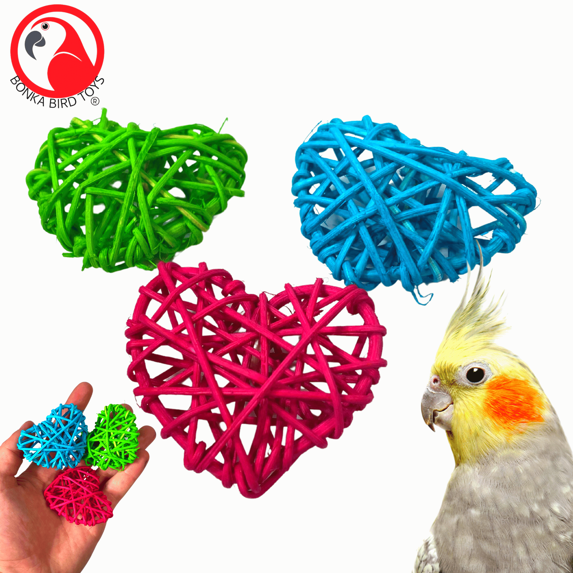 2453 Pk3 Mini Colored Vine Hearts - Bonka Bird Toys