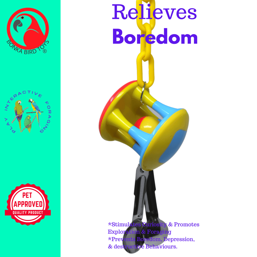 Bonka Bird Toys Spoon Cage Ball Medium Large Puzzle Rattle Toy (2 Styles) - Bonka Bird Toys