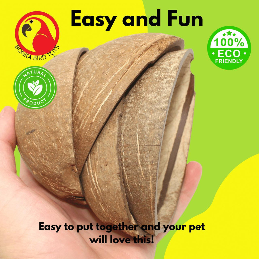 The 1031 Pk4 Half Shell Coconuts from Bonka Bird Toys are natural and versatile chewable items that birds love! These natural coconuts look great in cages.