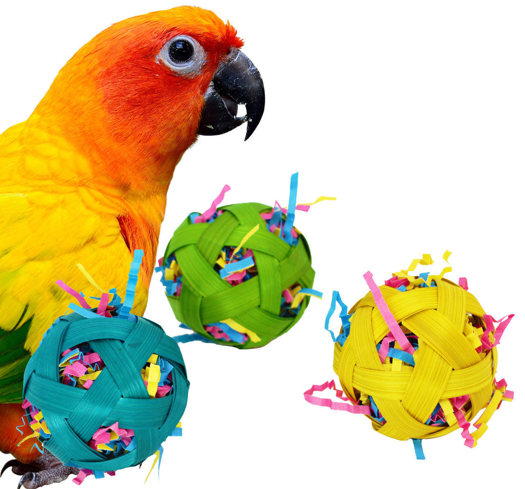 Bonka Bird Toys 1237 PK3 Colored Natural Stuffed Bamboo Balls 2 Inches