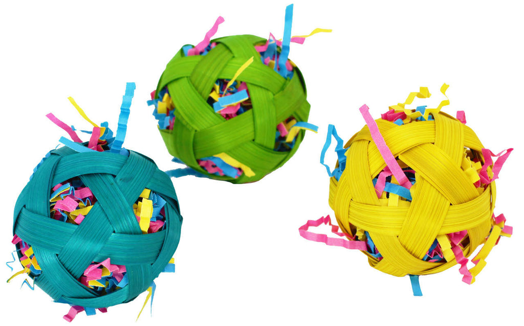 Bonka Bird Toys 1237 PK3 Colored Natural Stuffed Bamboo Balls 2 Inches