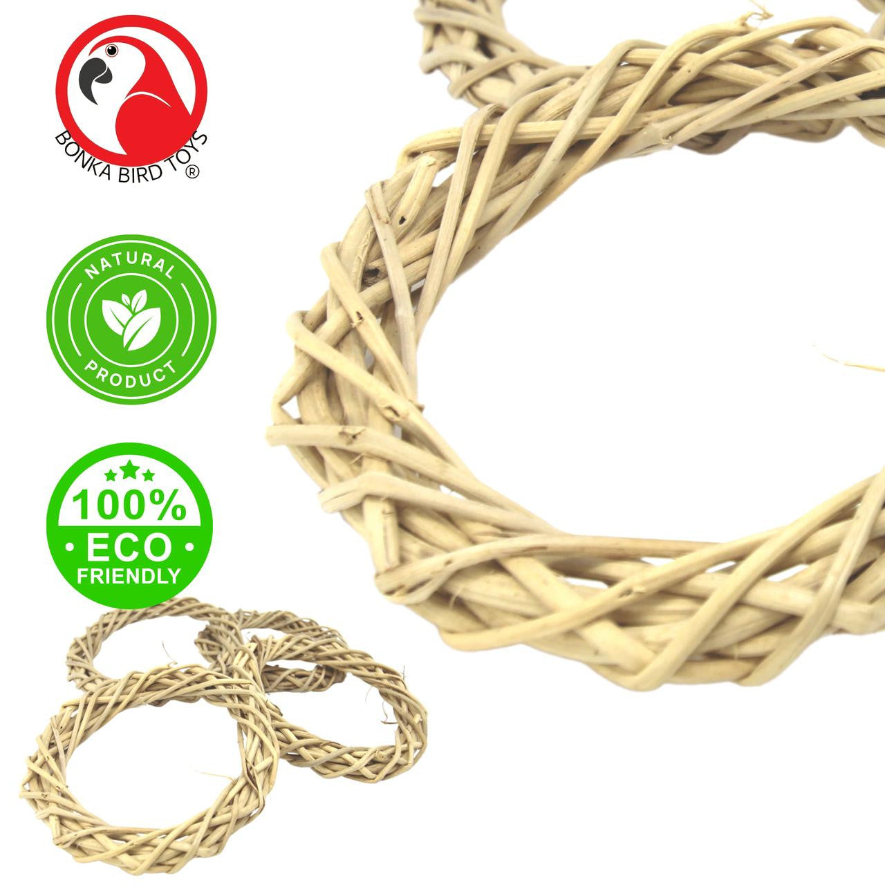 The 1264 Pk4 Large Vine Wreaths from Bonka Bird Toys are useful natural foot toys that your feathered friend will love to play with. Natural foot toys like these are essential for any pet bird's cage or aviary.